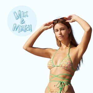 Triangle Bikini Top - Amor Y Besos Multicolor Gingham Green Low Covage Wrap Top